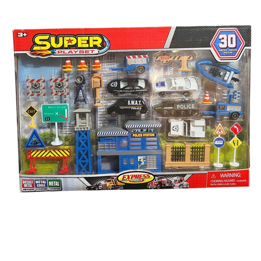 Express Wheels Super Playset 30 Piece Diecast Metal Police SWAT Rescue Toy Set